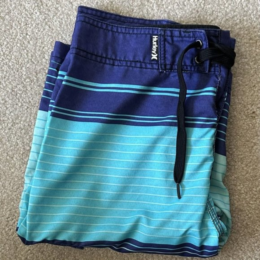 Hurley Teens Board Shorts Teal Blue Stripe Sz 29
